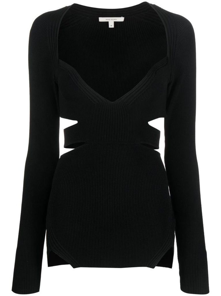 Black Cut-out Ribbed-knit Top
