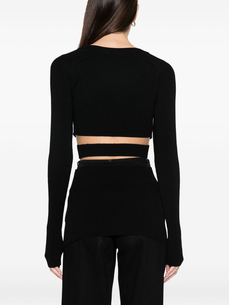 Black Cut-out Ribbed-knit Top