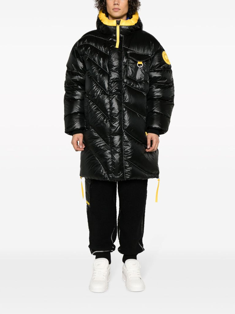 X Pyer Moss Black Wave Parka 001 Hooded Quilted Coat