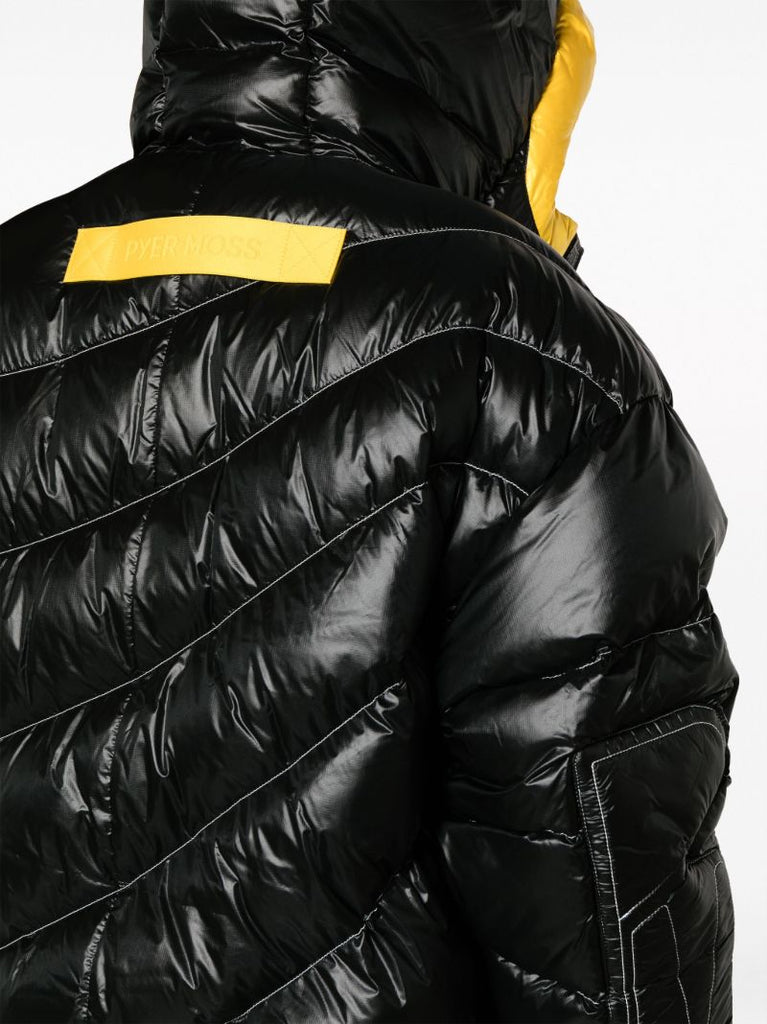 X Pyer Moss Black Wave Parka 001 Hooded Quilted Coat