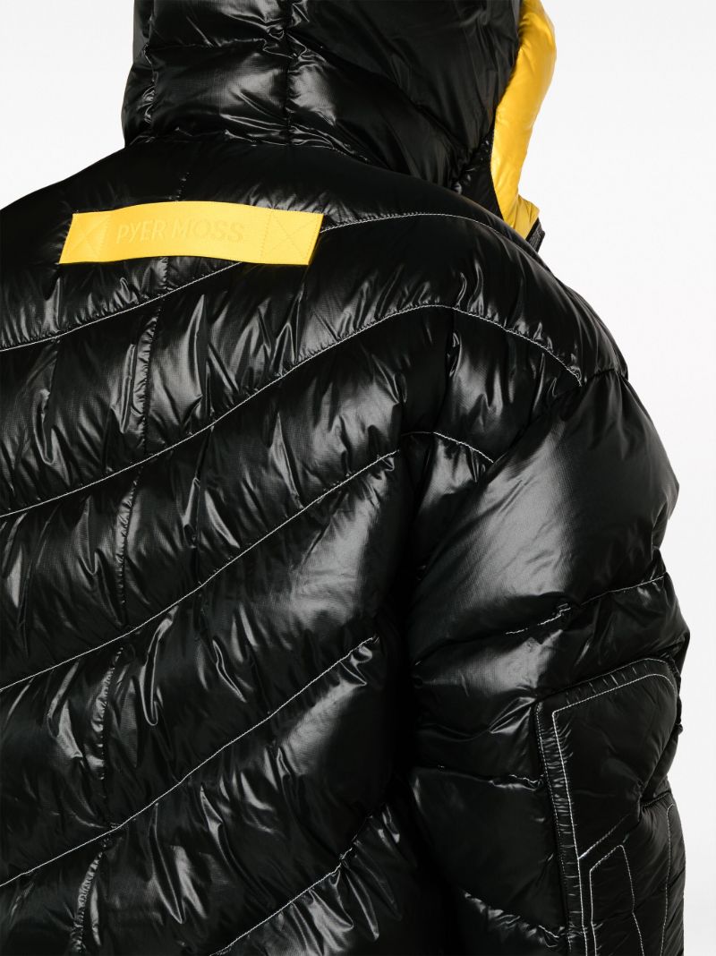 X Pyer Moss Black Wave Parka 001 Hooded Quilted Coat