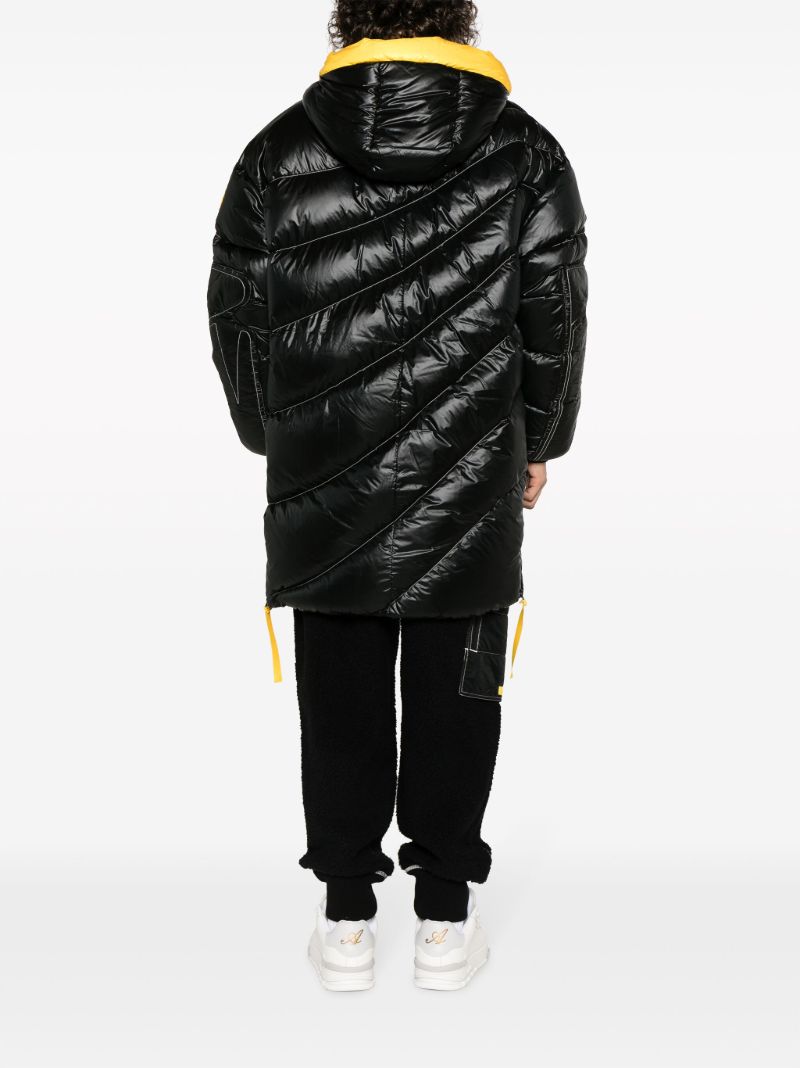 X Pyer Moss Black Wave Parka 001 Hooded Quilted Coat