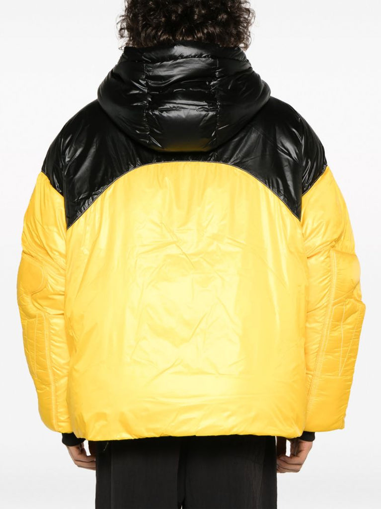 X Pyer Moss Yellow Cg Disc Puffer 001 Hooded Quilted Jacket