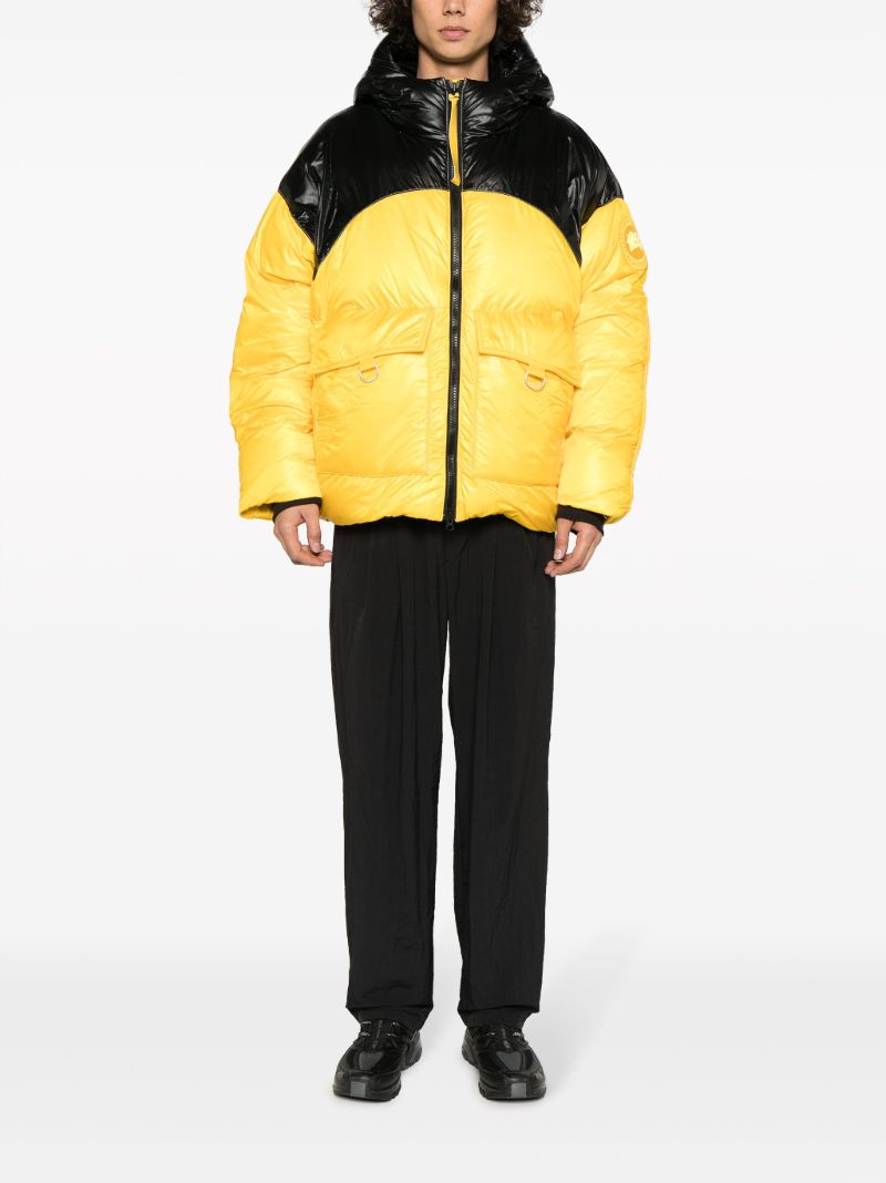 X Pyer Moss Yellow Cg Disc Puffer 001 Hooded Quilted Jacket