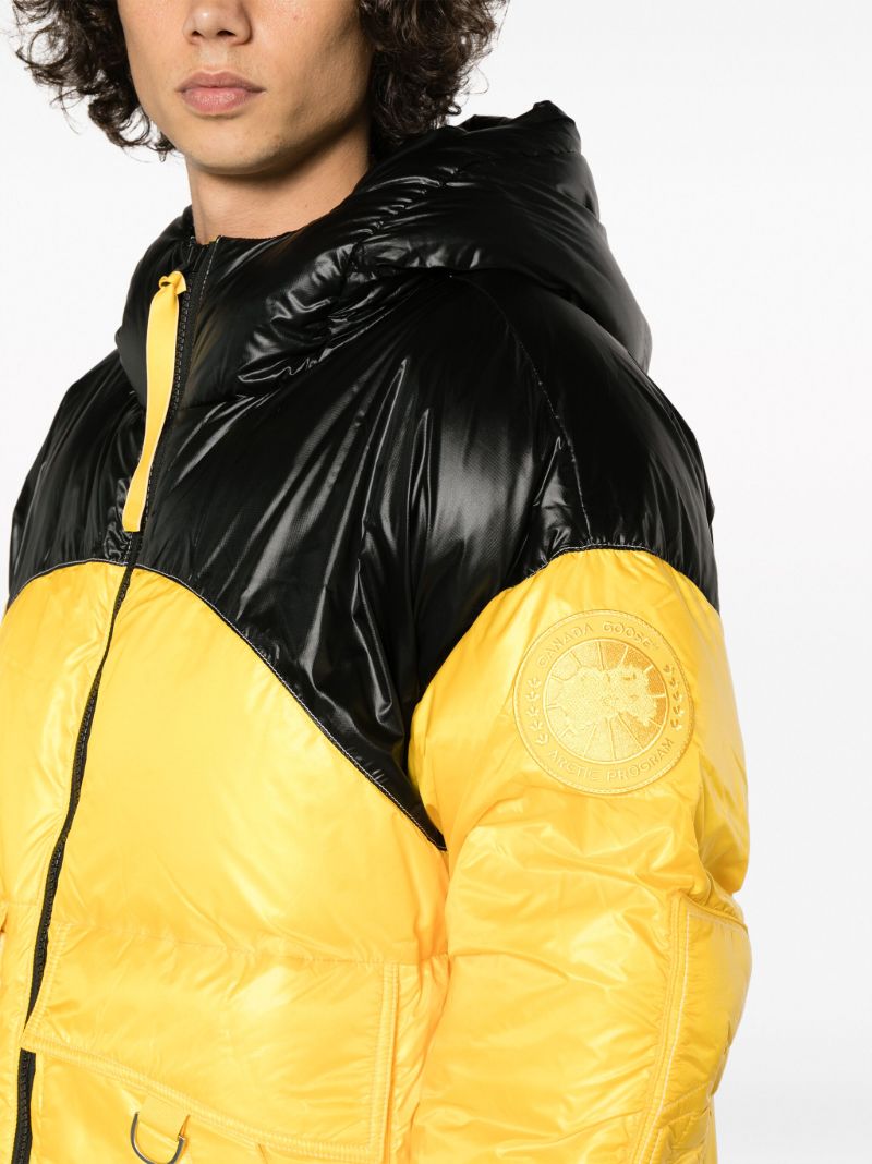X Pyer Moss Yellow Cg Disc Puffer 001 Hooded Quilted Jacket