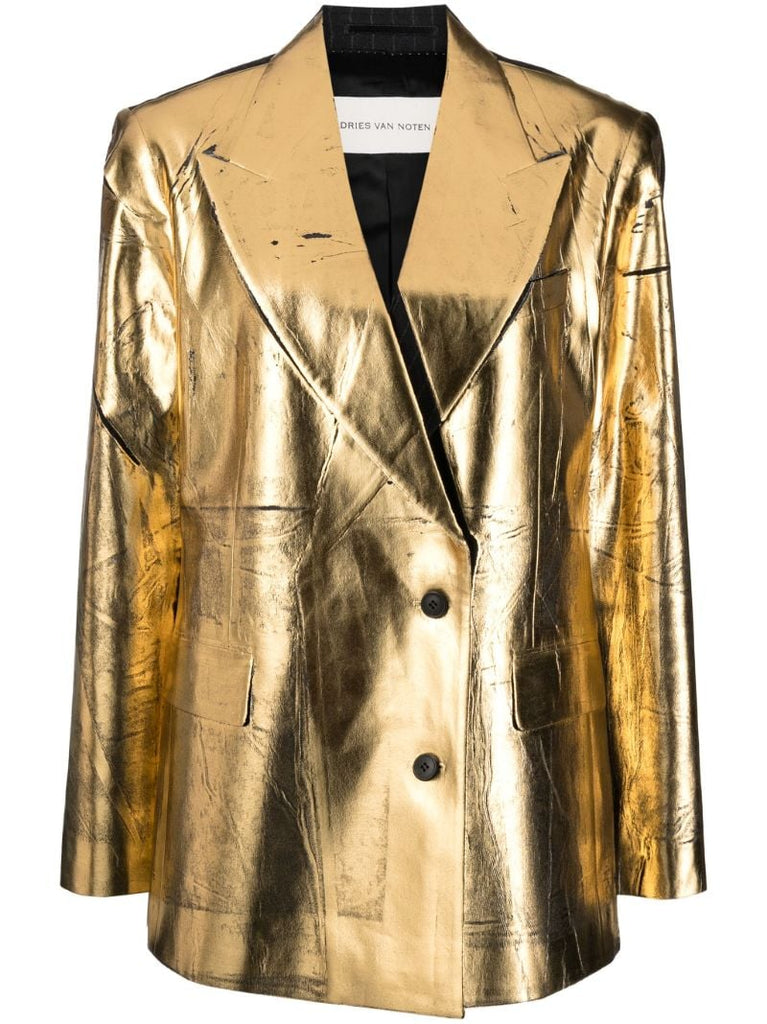 Gold Double-breasted Wool Blazer