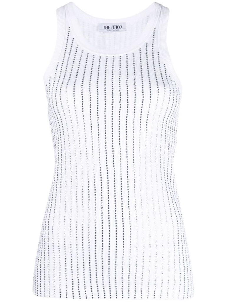 White Crystal Cotton Tank Top