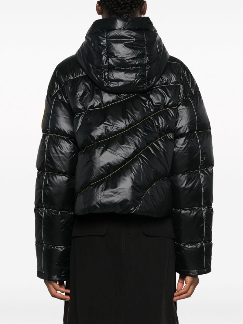 X Pyer Moss Black Crop Wave Puffer 001 Hooded Quilted Jacket