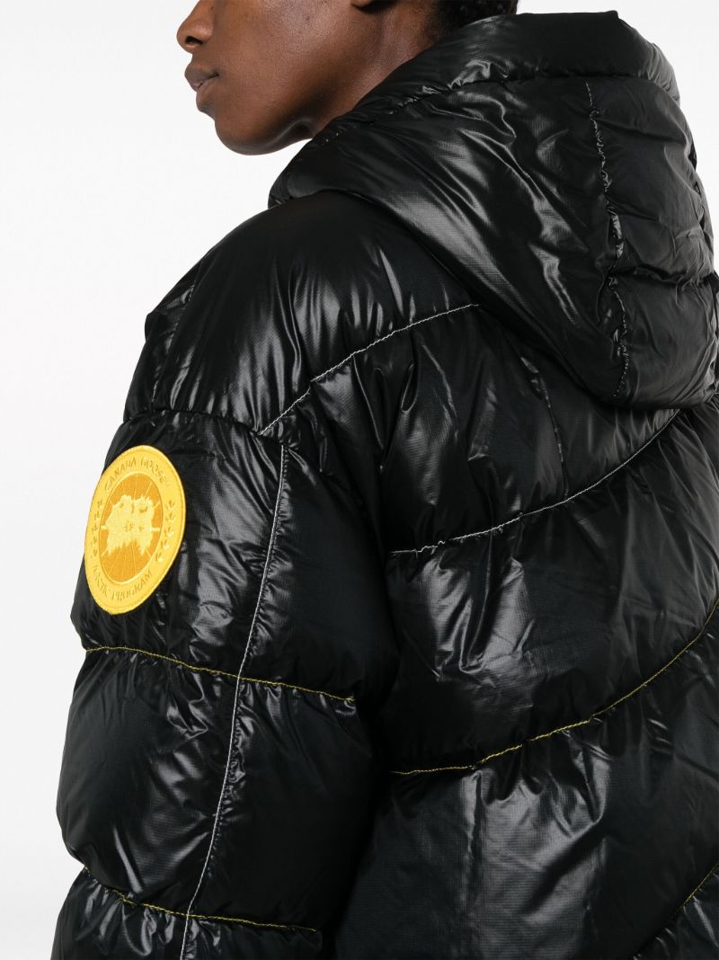 X Pyer Moss Black Crop Wave Puffer 001 Hooded Quilted Jacket