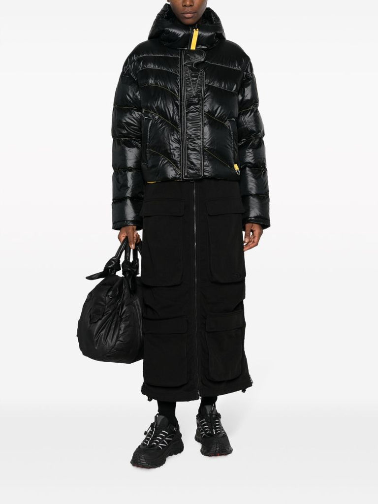 X Pyer Moss Black Crop Wave Puffer 001 Hooded Quilted Jacket