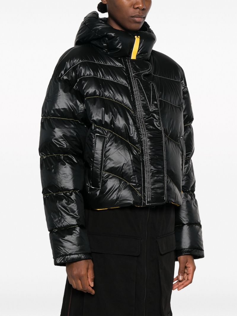 X Pyer Moss Black Crop Wave Puffer 001 Hooded Quilted Jacket