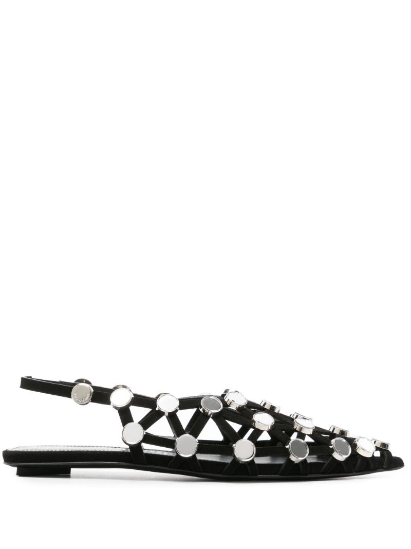 Black Grid Suede Flat Pumps