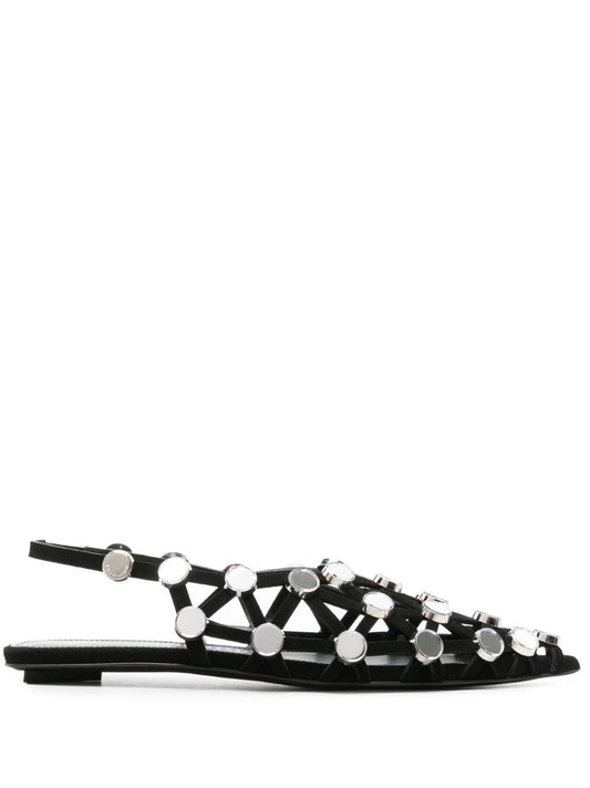 Black Grid Suede Flat Pumps