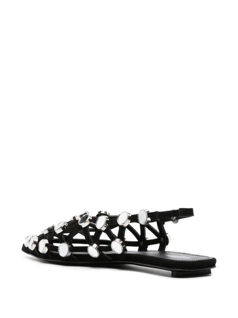 Black Grid Suede Flat Pumps