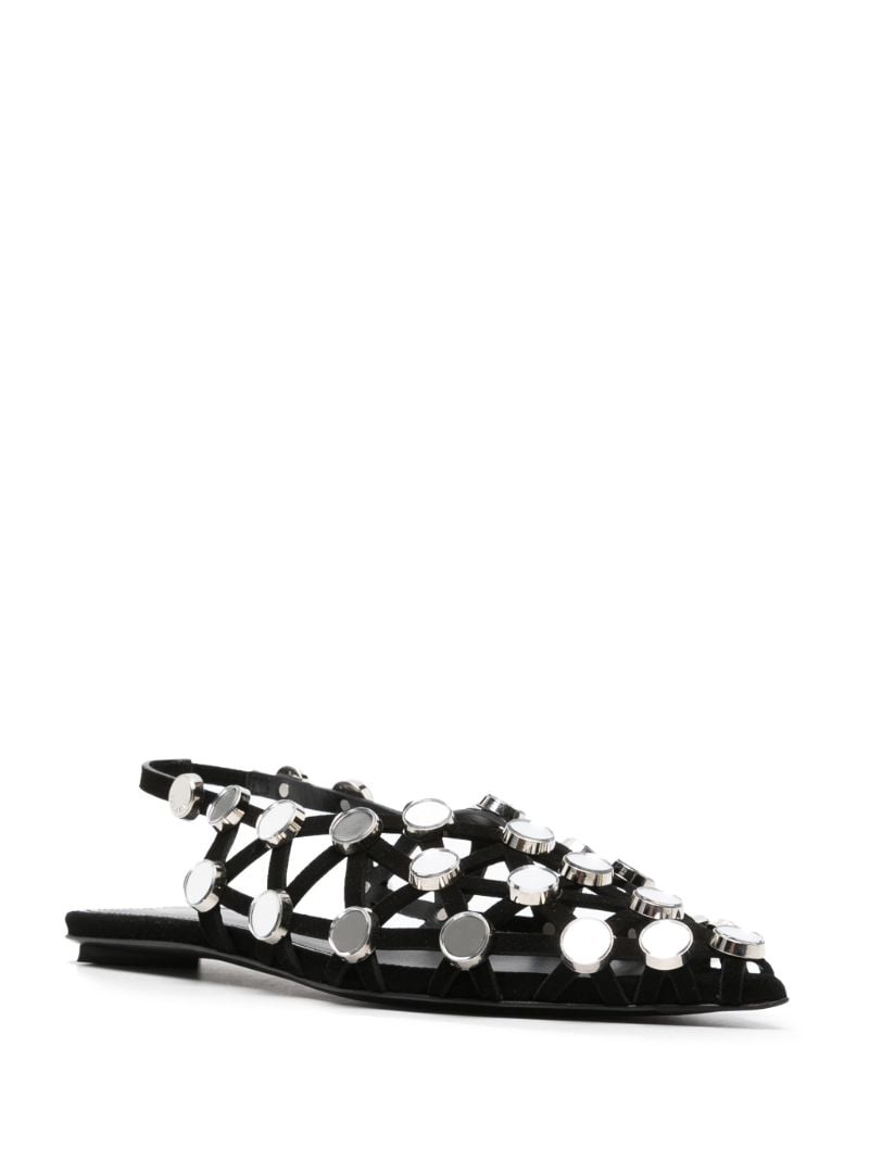 Black Grid Suede Flat Pumps