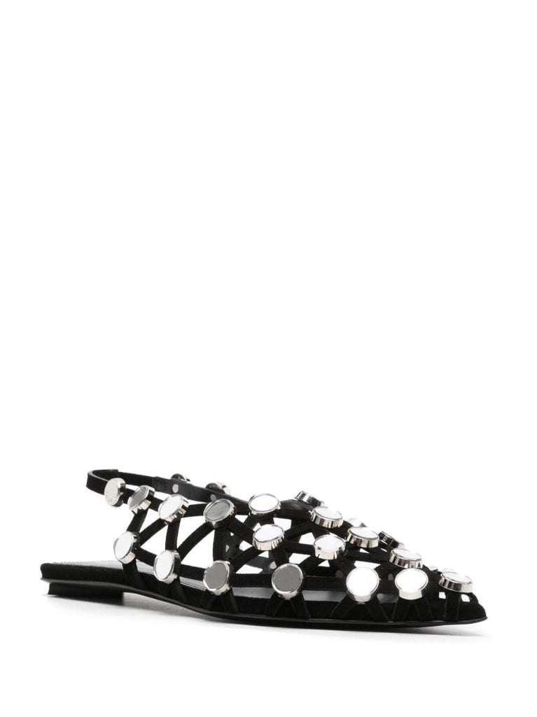 Black Grid Suede Flat Pumps