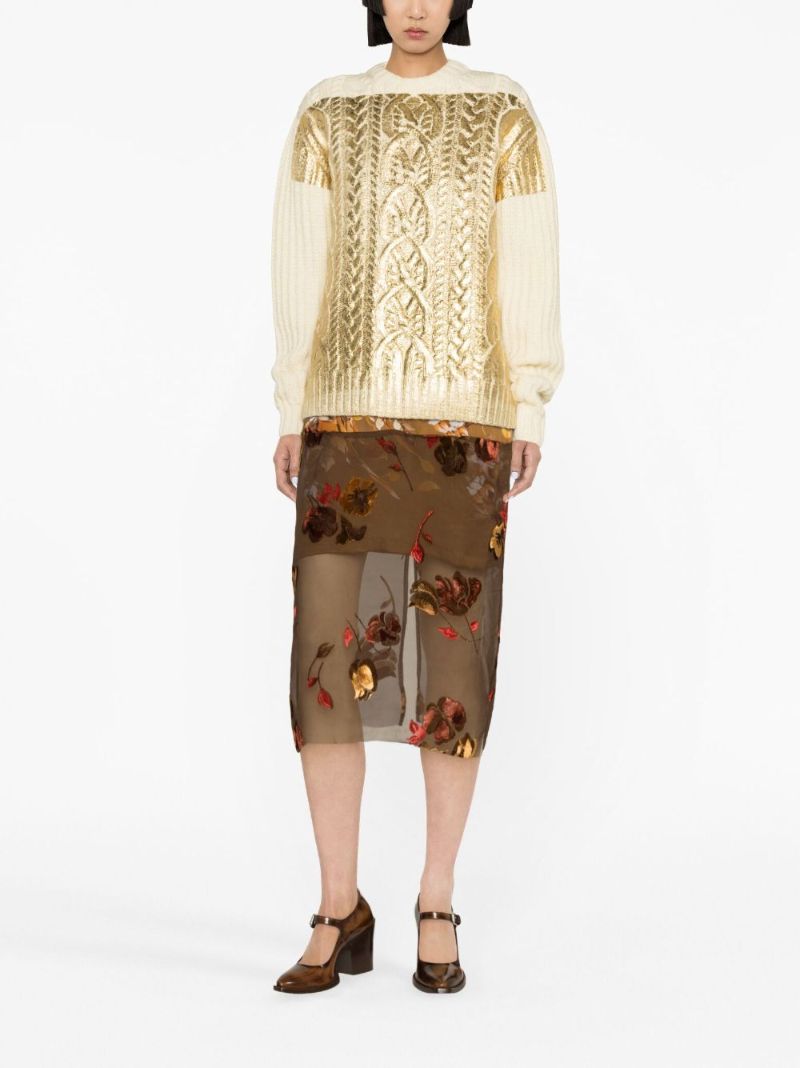 Neutral Painted Foil Cable-knit Wool Sweater