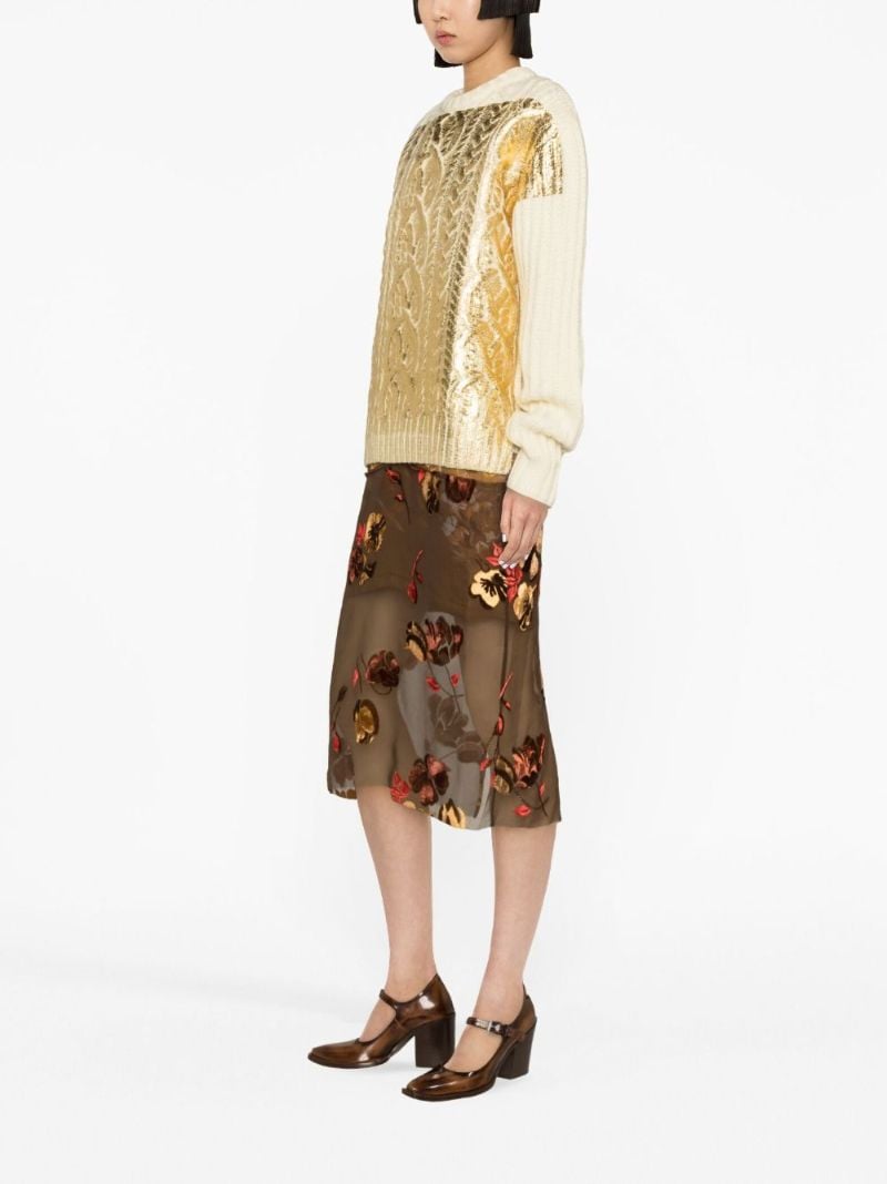 Neutral Painted Foil Cable-knit Wool Sweater