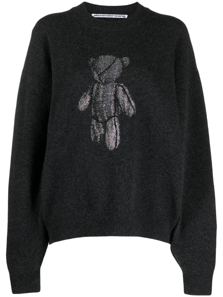 Grey Beiress Rhinestone Embellished Sweater