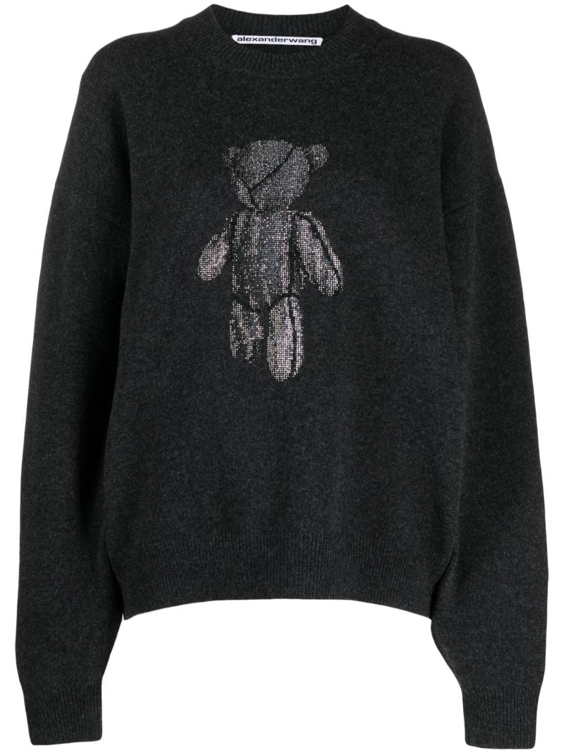 Grey Beiress Rhinestone Embellished Sweater