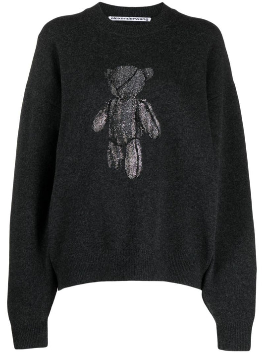 Grey Beiress Rhinestone Embellished Sweater