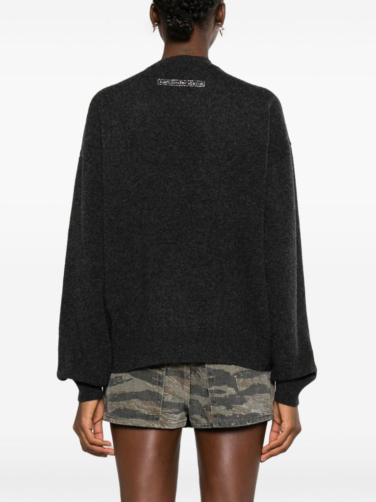 Grey Beiress Rhinestone Embellished Sweater