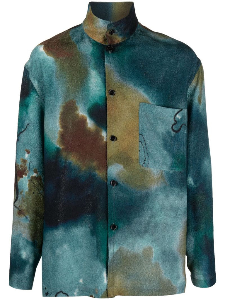 Blue Jacquard Silk-blend Shirt