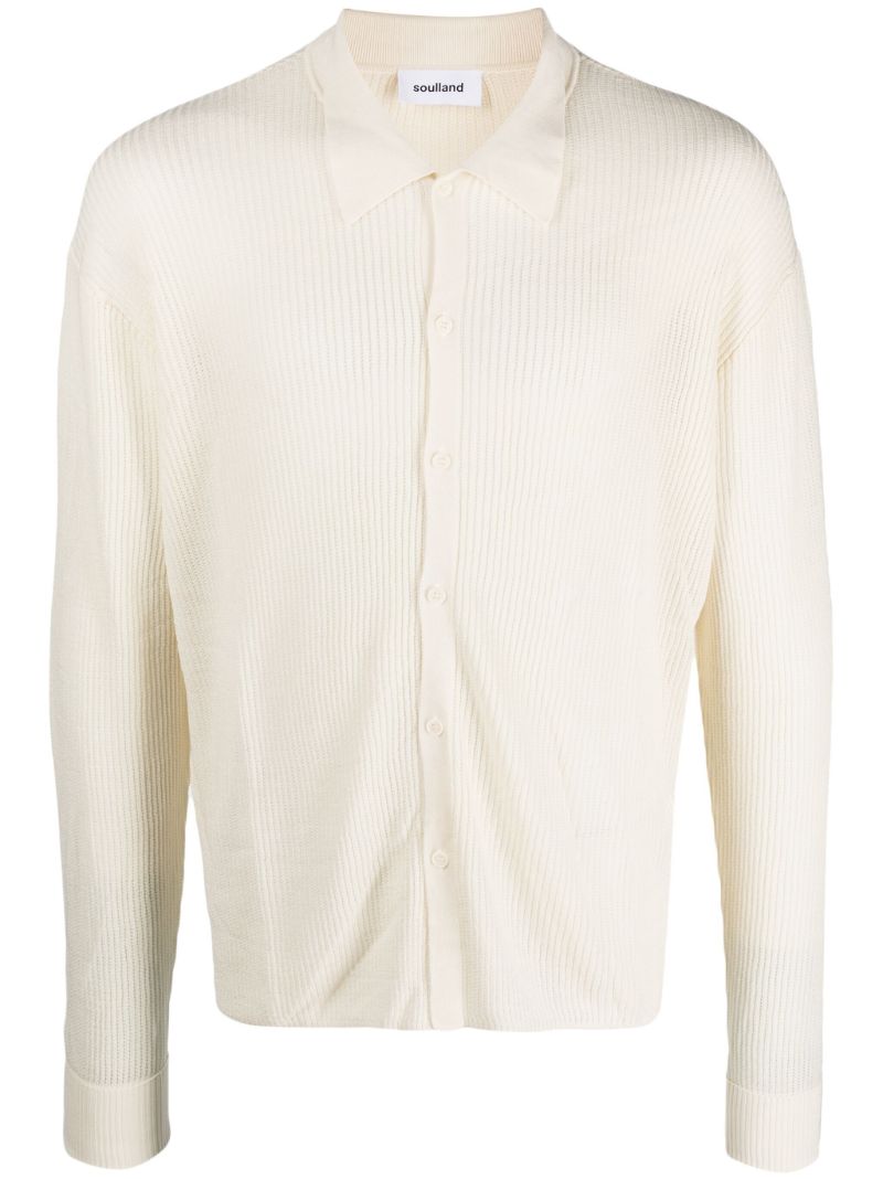 White Paul Ribbed Knit Polo Shirt