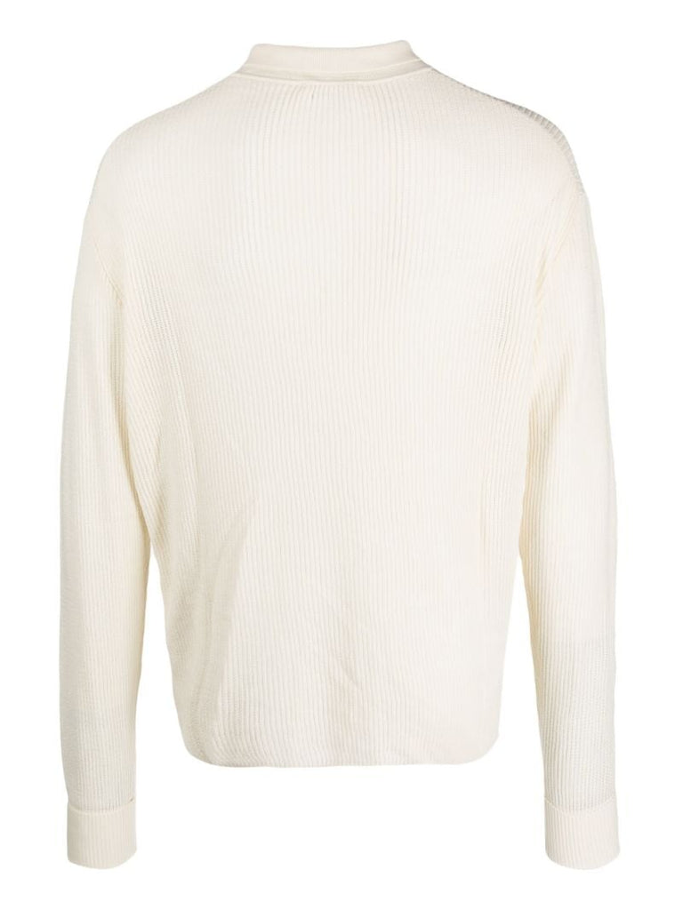 White Paul Ribbed Knit Polo Shirt
