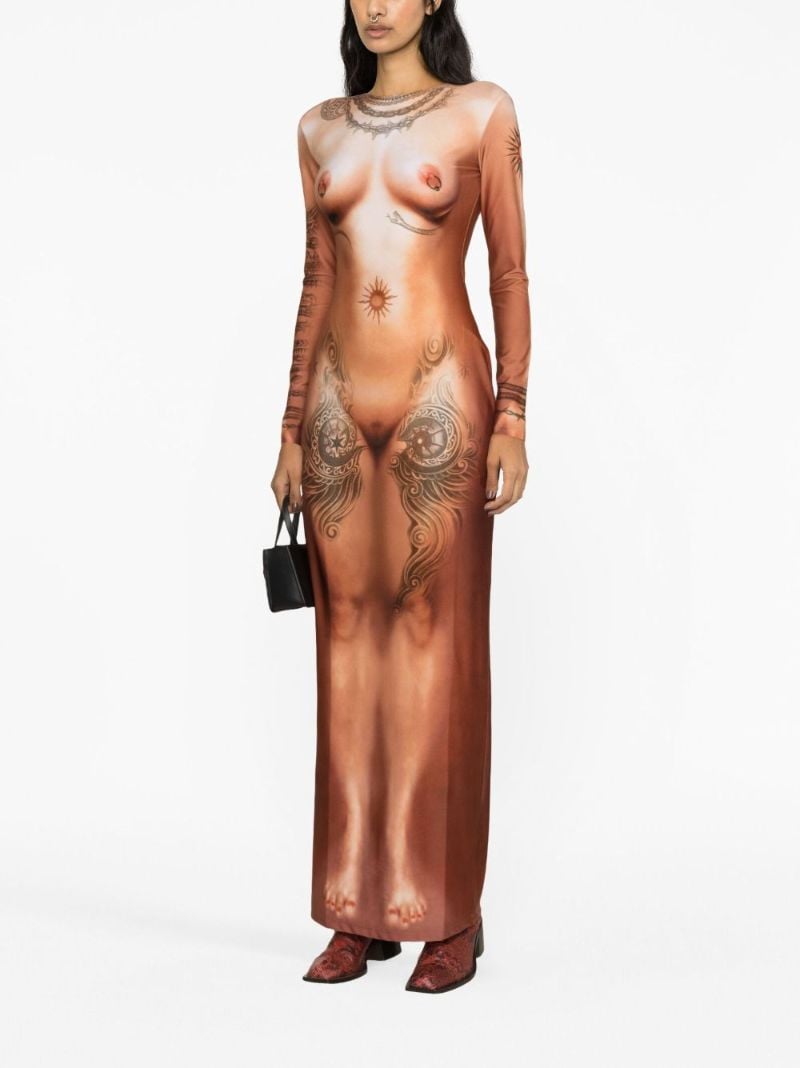 Neutral Trompe L'oeil Body-print Dress