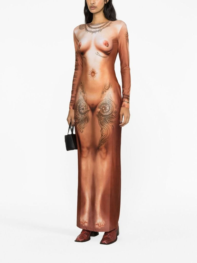 Neutral Trompe L'oeil Body-print Dress