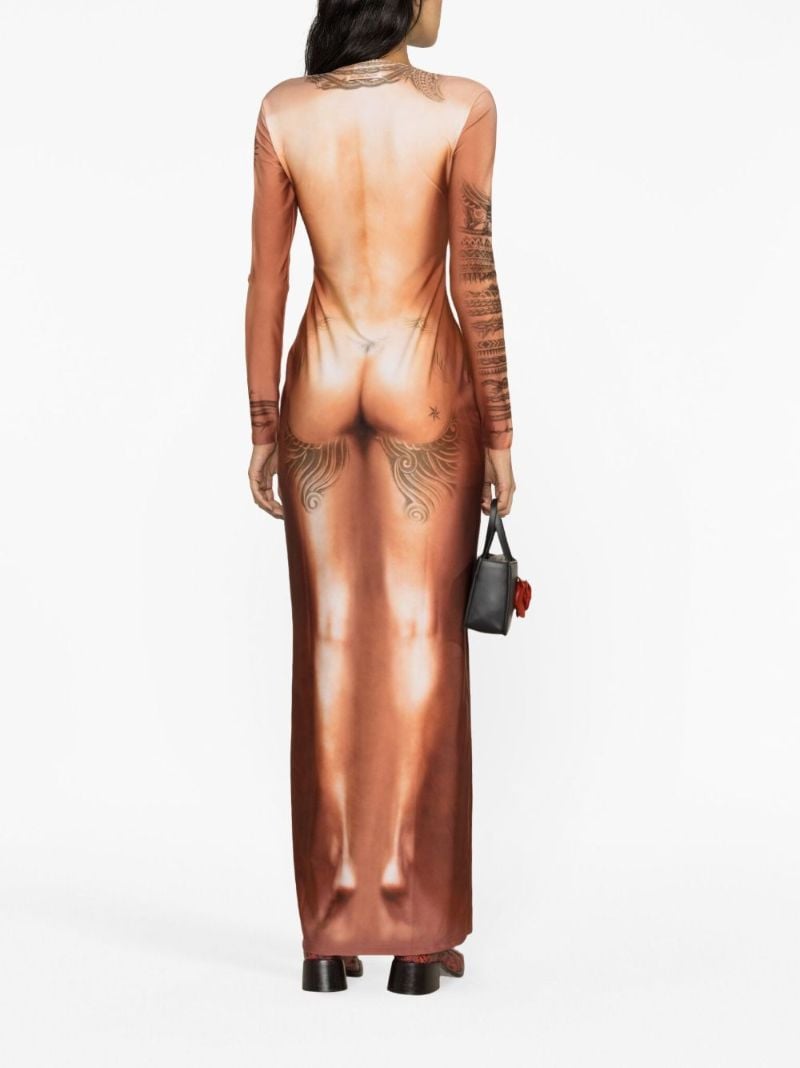 Neutral Trompe L'oeil Body-print Dress