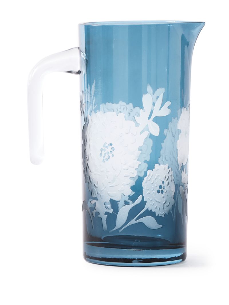 Blue Peony Glass Pitcher