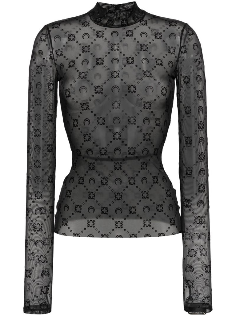 Black Regenerated Moonogram Mesh Top