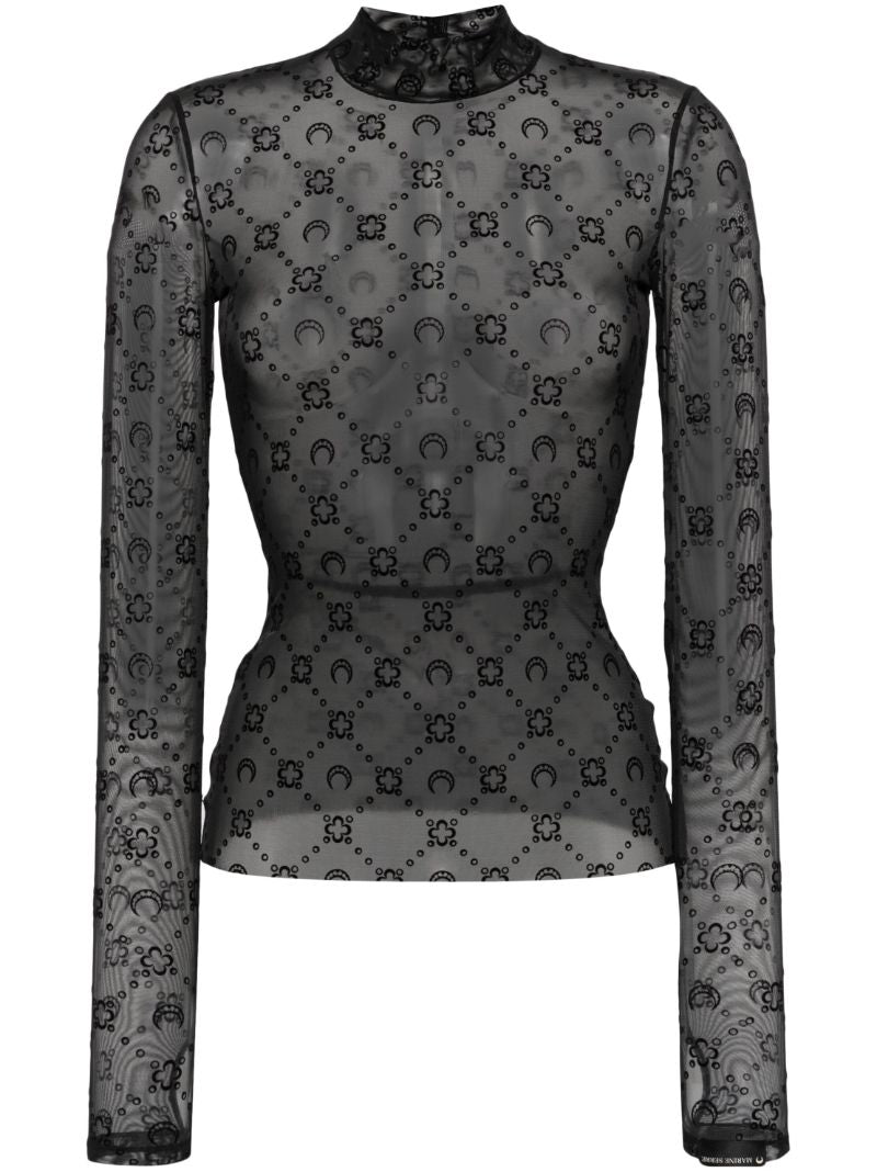 Black Regenerated Moonogram Mesh Top