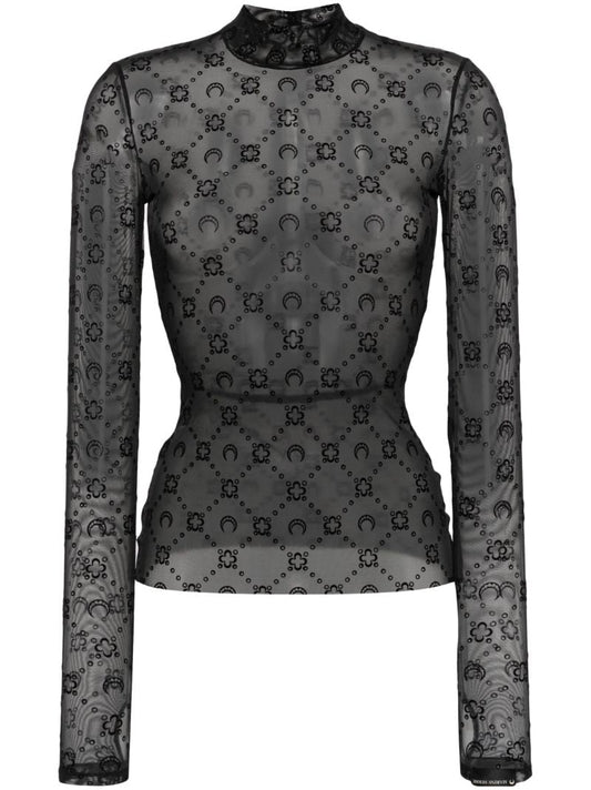 Black Regenerated Moonogram Mesh Top