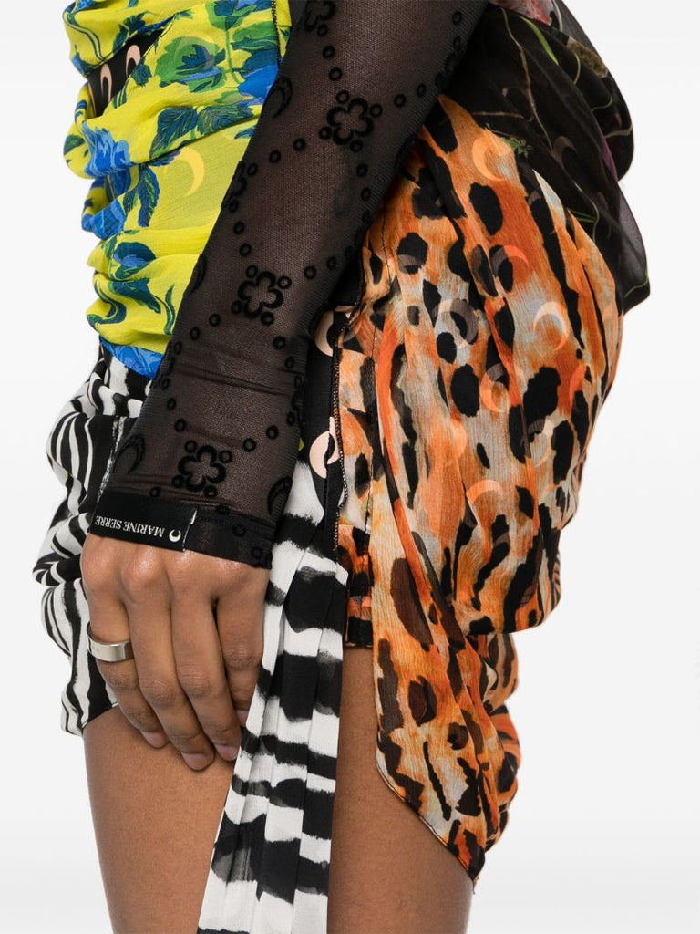 Multicolour Regenerated Scarves Silk Mini Skirt