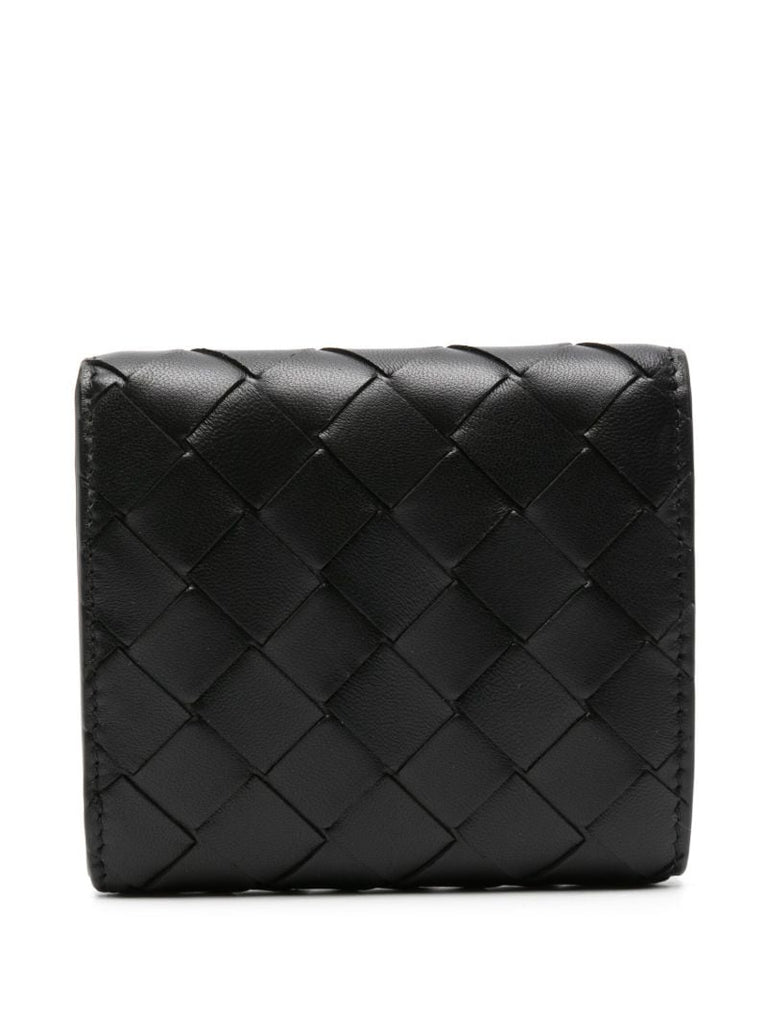 Black Intrecciato Tri-fold Wallet