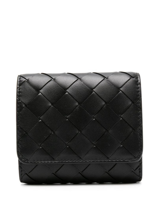 Black Intrecciato Tri-fold Wallet
