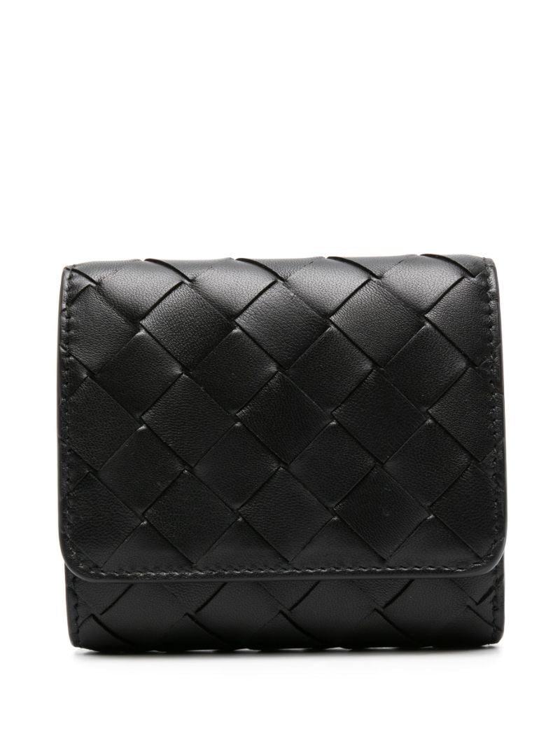 Black Intrecciato Tri-fold Wallet