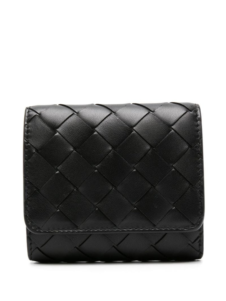 Black Intrecciato Tri-fold Wallet