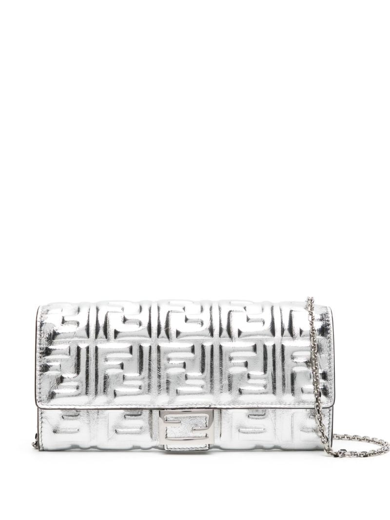 Silver Baguette Continental Wallet with Chain Shoulder Bag