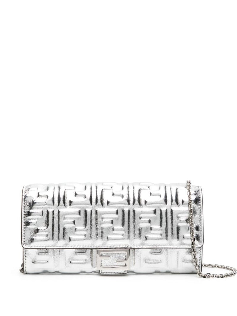 Silver Baguette Continental Wallet with Chain Shoulder Bag