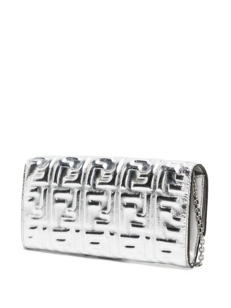 Silver Baguette Continental Wallet with Chain Shoulder Bag