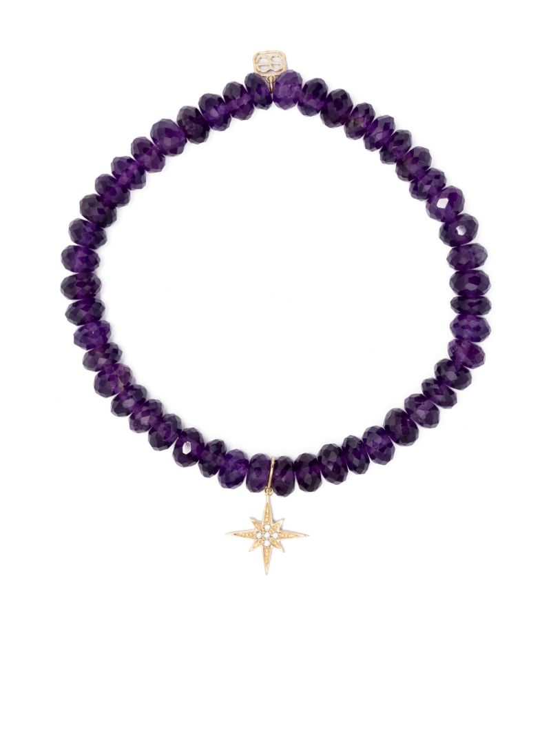 14k Yellow Gold Starburst Amethyst and Diamond Bracelet