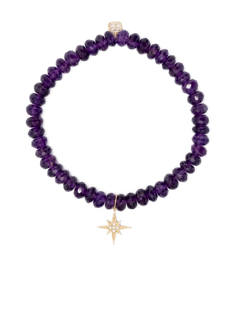 14k Yellow Gold Starburst Amethyst and Diamond Bracelet