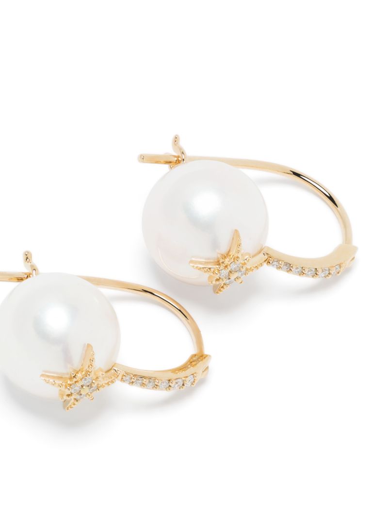 14k Yellow Gold Starburst Pearl and Diamond Drop Earrings