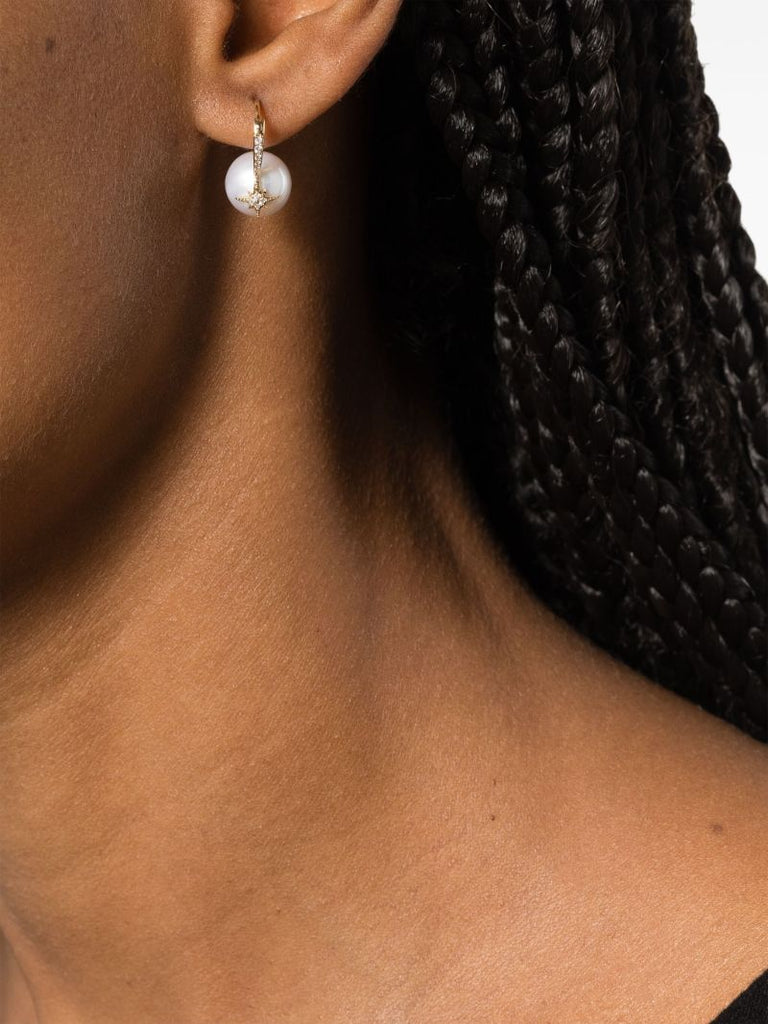 14k Yellow Gold Starburst Pearl and Diamond Drop Earrings
