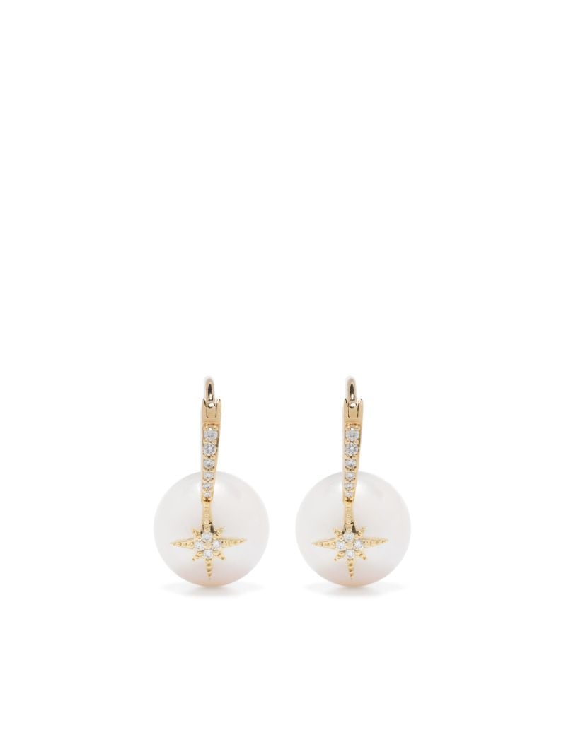 14k Yellow Gold Starburst Pearl and Diamond Drop Earrings