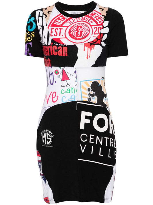 Black Regenerated Graphic T-shirt Dress